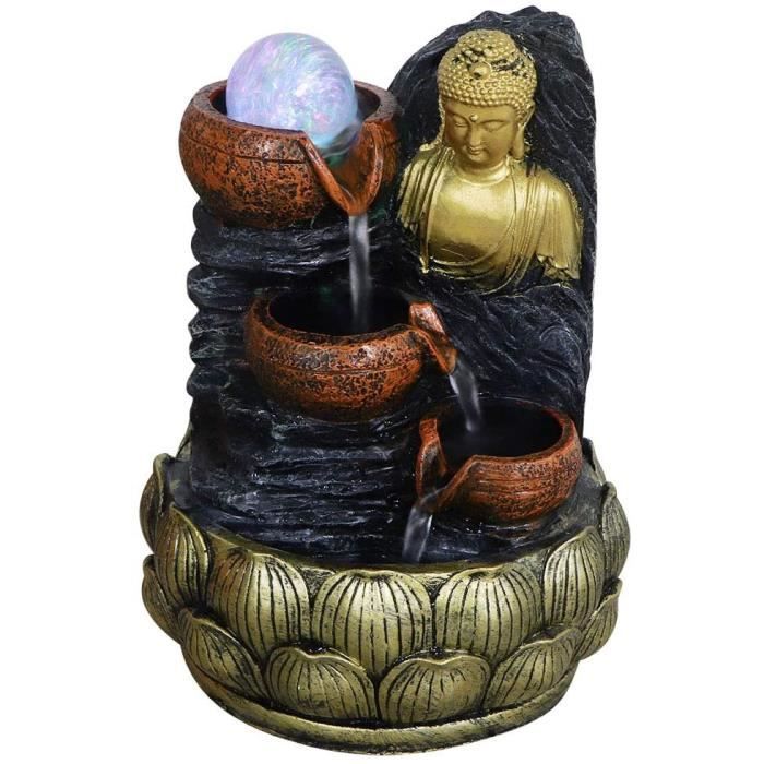 Fontaine De Statue De Bouddha En Résine Avec Lotus - Fontaine D'Eau Intérieure Gris Buddha B, Humidificateur Décoratif