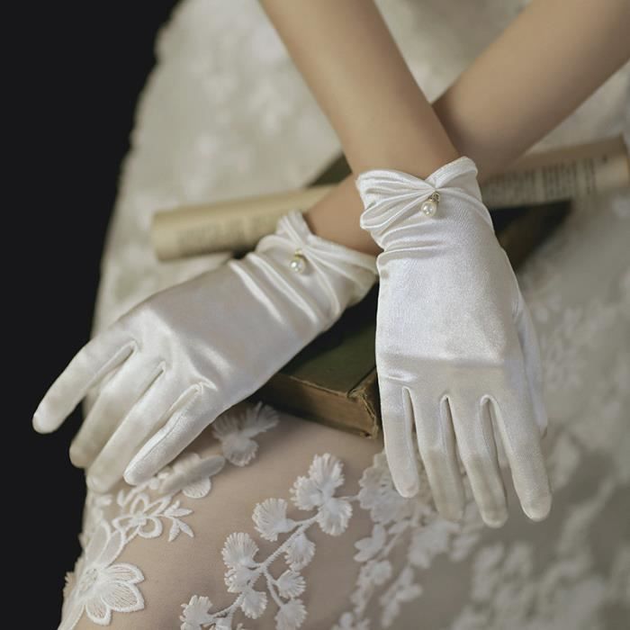 Blanc - Gants en Satin Blanc pour Femme, Robe de Soirée, Doigt