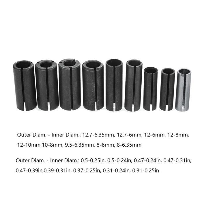Jeu De 9 Adaptateurs De Mandrin Pour Gravure Et Défonceuse - Conversion De Diamètre Facile