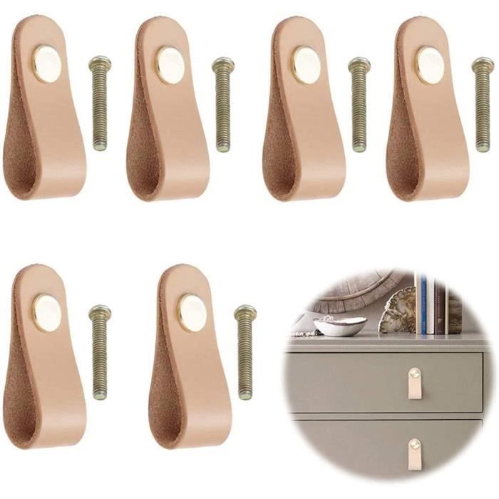 Poignée En Cuir, Poignée De Tiroir En Cuir, Distance Entre Les Trous 128 Mm 6 Pieces Marron Clair 95280565