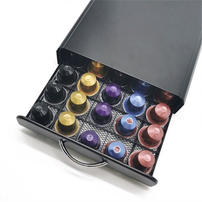 YUNYODA Panier Rangement Capsules Café - Support Dosettes Café Noir Multifonction, Organisateur Cuisine 60 Capsules