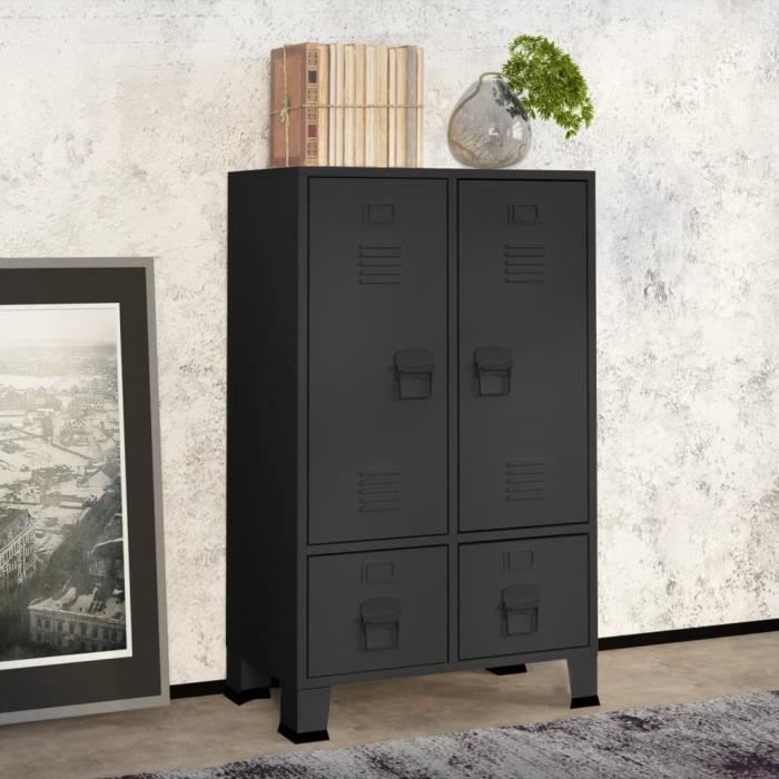 Armoire de chambre industrielle Anthracite 67x35x107 cm Acier - 31098 - Gris - 2 portes - 2 tiroirs
