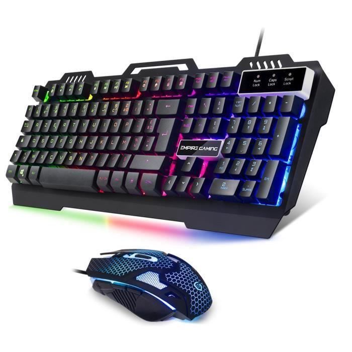 Pack clavier et souris Gamer RGB Empire K1100 - 105 touches semi-mécaniques  - 19 touches anti ghosting - Souris Gaming ambidextre 6 - Cdiscount  Informatique