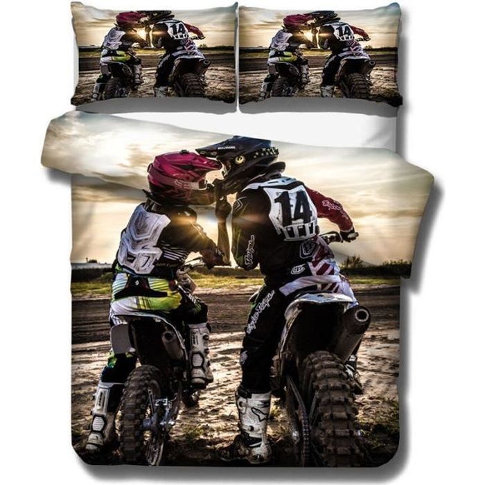 AOUAURO Housse de Couette 140x200 Moto 3D Parure de Lit en Polyester avec Fermeture /à Glissi/ère et 2 Taies doreiller pour Chambre denfants Adultes Simple