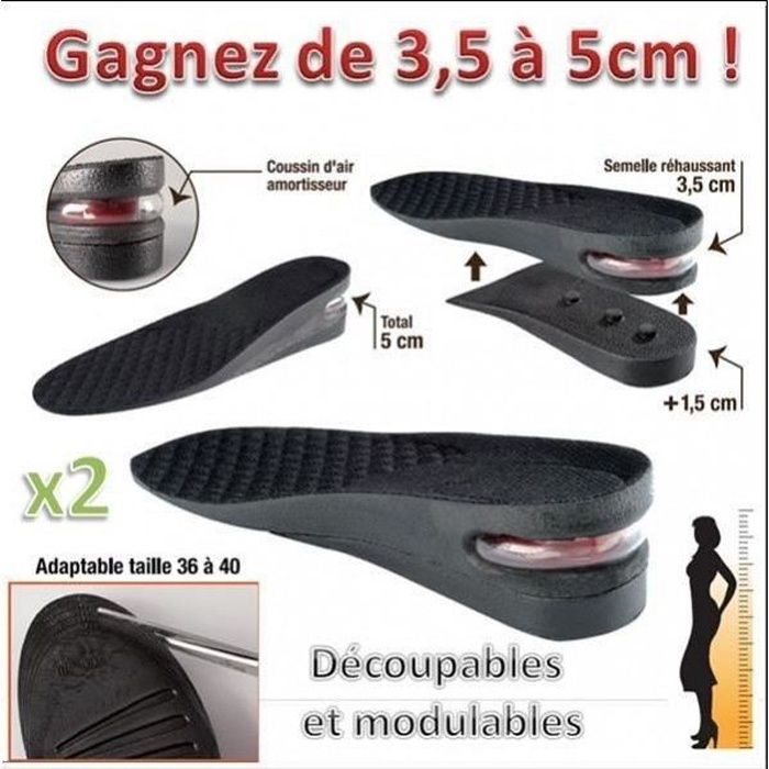 Lot de 2 semelles talonnettes grandissantes coussin d air pour