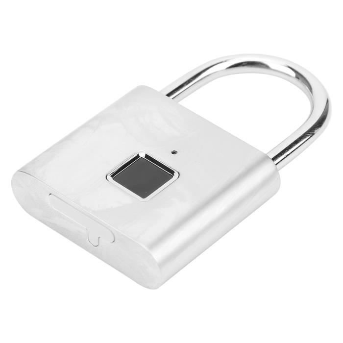 Cadenas à Empreinte Digitale Étanche IP54 - Recharge USB - 30 Empreintes - Pour Casier, Valise, Bureau (Argenté)
