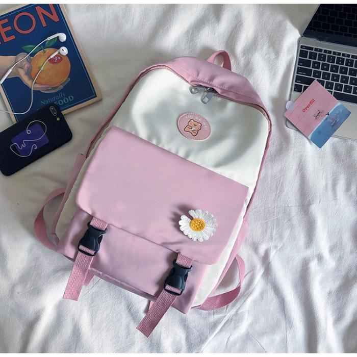 Sac à dos rose pastel Léger et pratique avec 8 poches Femme Adultes Ados Sport Sorties Scolaire