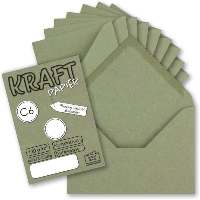 100x enveloppes C6 - couleur: eucalyptus (vert) - 11,4 x 16,2 cm - fermeture: gommée - pour papier A4, A5, A6 et pour invitations, salutations et lettres - FarbenFroh by GUSTAV NEUSER