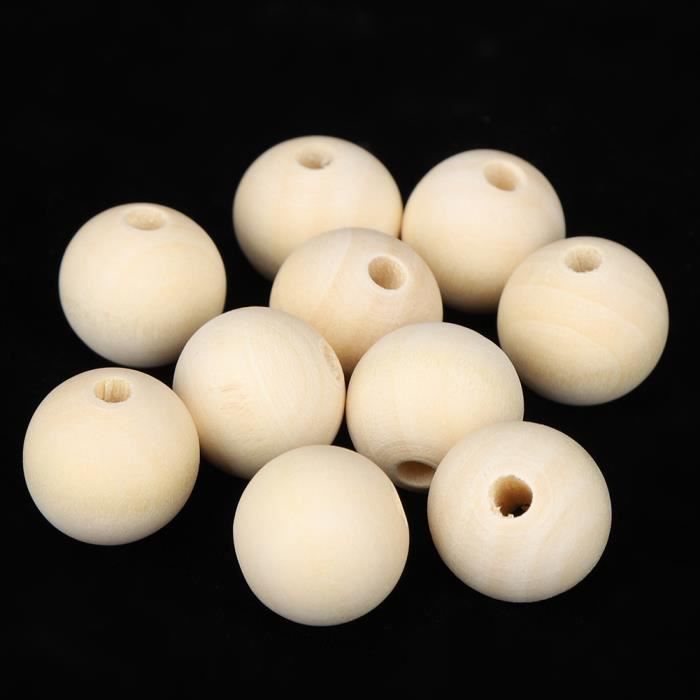 TOAOB 100 Perles Rondes En Bois Naturel 20mm Gros Trou - Perles Non Peintes En Vrac Pour Fabrication De Bijoux, Bracelets Et DIY