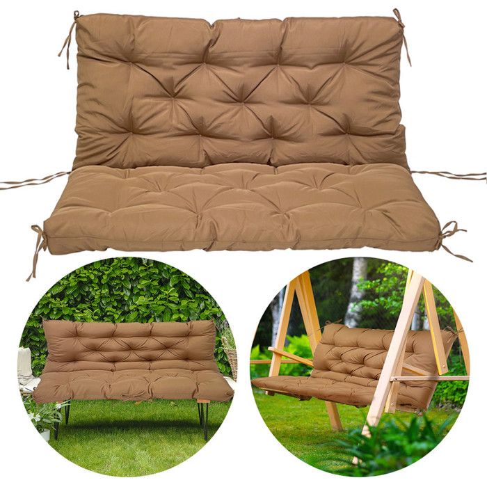 Coussin Matelas Assise Dossier pour Banc de Jardin balancelle canapé 150x100x10cm Coussin Exterieur Grand Confort Marron clair