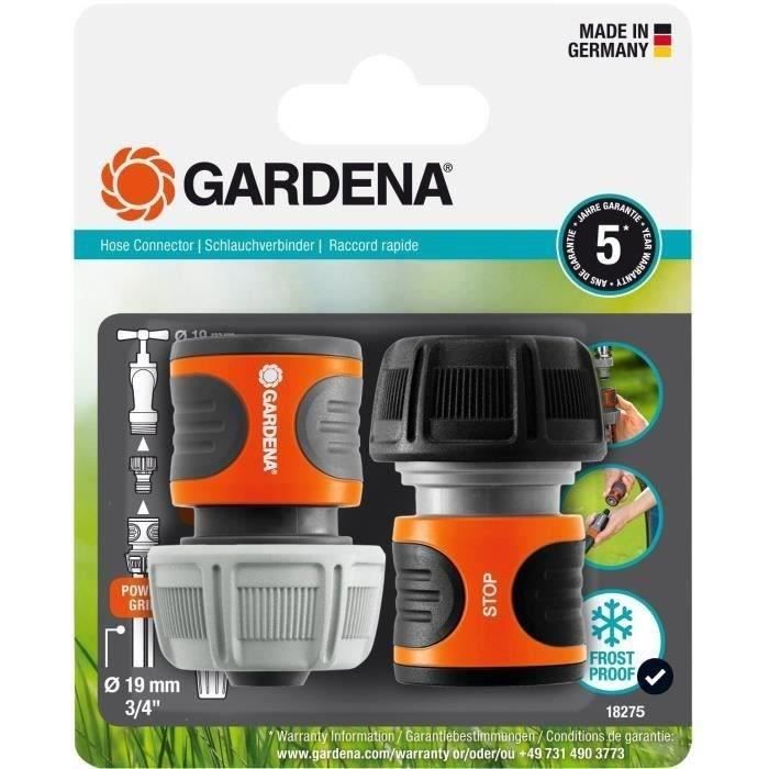 GARDENA raccords rapide et Aquastop Ø19 mm–Pour début et fin de tuyau– Avec l'Original GARDENA Syste