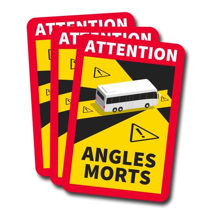 Lot de 3 Autocollants Stickers Attention Danger Angles Morts Obligatoire Bus - Car