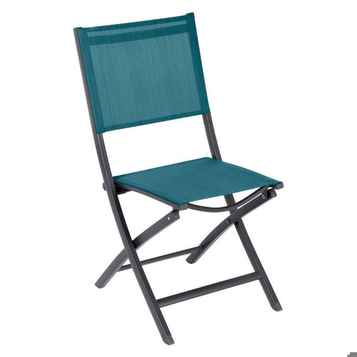 Lot de 4 chaises de jardin pliantes Essentia bleu canard & graphite en aluminium traité époxy - Hespéride Lot de 4 chaises de jardin pliantes Essentia bleu canard & graphite en aluminium traité époxy - Hespéride
