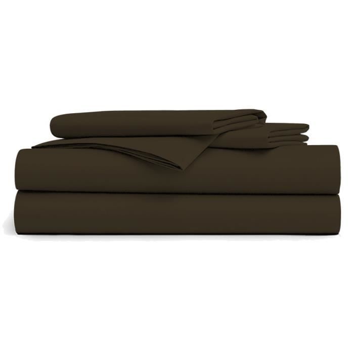 Drap Plat - CHOCOLAT - 180x290cm - 100% Coton - 57 Fils/cm - Lavable en Machine Drap Plat - CHOCOLAT - 180x290cm - 100% Coton - 57 Fils/cm - Lavable en Machine