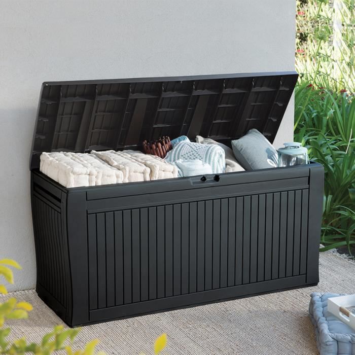 coffre de jardin en résine coloris anthracite 270l comfi