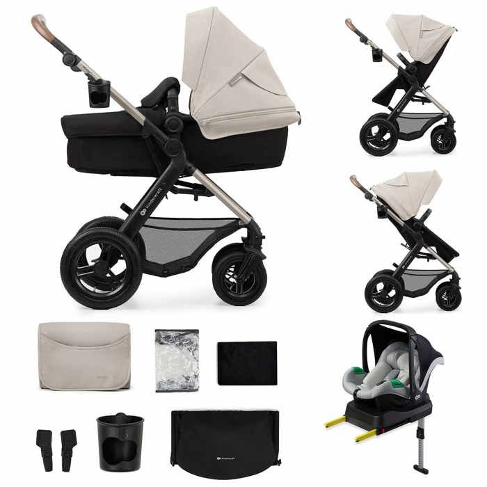 Poussette 3 en 1 Multifonction Kinderkraft MOOV2 De la Naissance à 27kg Siège 2 en 1 Roues Gonflables Pliable Facilement Gris