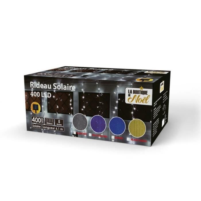 Rideau lumineux solaire extérieur 400 x 200 cm multicolore