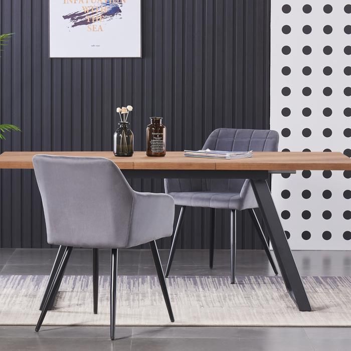 Lot de 2 chaises de salle à manger ergonomiques en velours avec pieds en métal – pour salle à manger salon cuisine