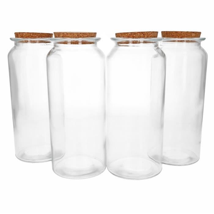 Gigmeta Lot De 4 Bocaux Verre Borosilicaté 800/1200 Ml – Couvercles Bambou Étanches – Conservation Aliments Secs & Épices