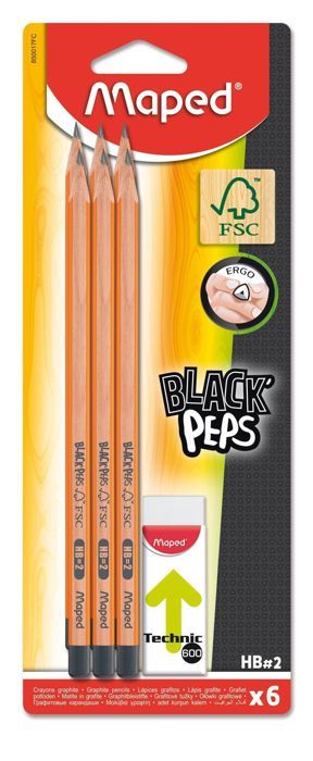 MAPED - Assortiment de 6 crayons graphite triangulaires + 1 gomme