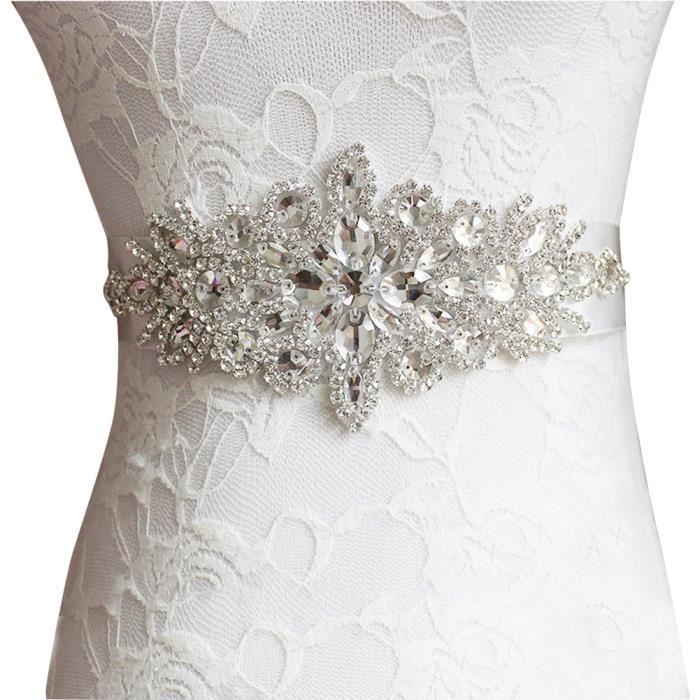 Ceinture robe de mari e 23.5x9.5cm Perles et Strass Argent