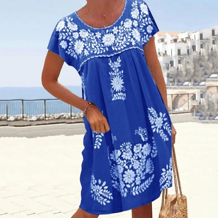 Robe en jean bleue à manches courtes de Louise | 7115453 | Robes mini