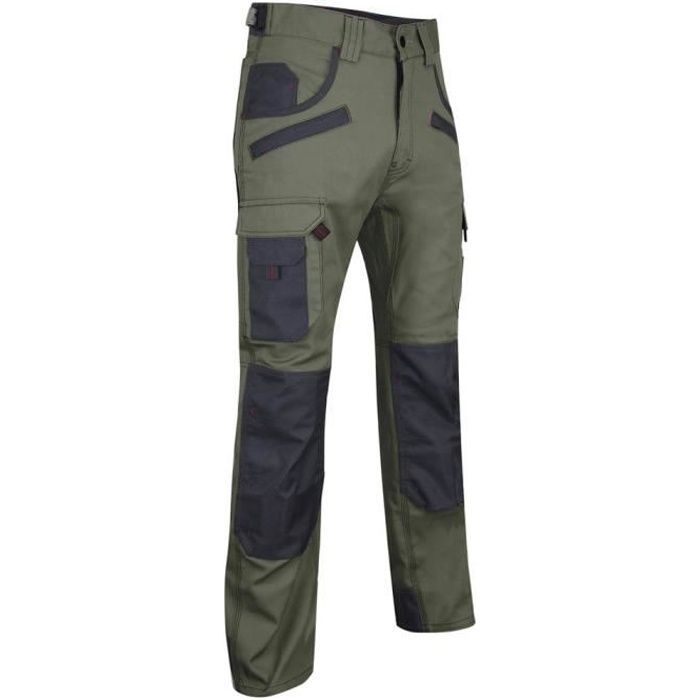 pantalon de travail bicolore avec poches genouilléres lma secateur. - kaki / gris - 58