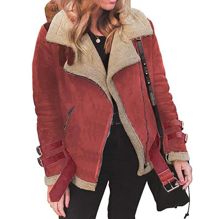 Hiver Femme Fausse Fourrure Toison Manteau Outwear Rechauffez Veste Motard Aviator Lapel Moteur Rouge Rouge Cdiscount Pret A Porter