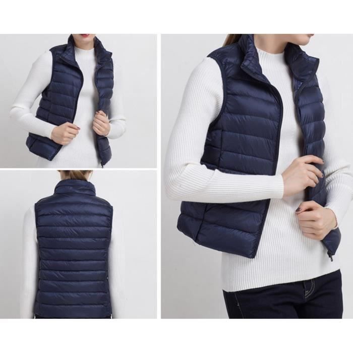 Doudoune Sans Manche Femme Gilet Duvet L g re Bleu fonc