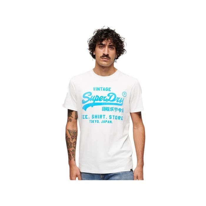T shirt - Superdry - Homme - Vintage - Blanc - Coton