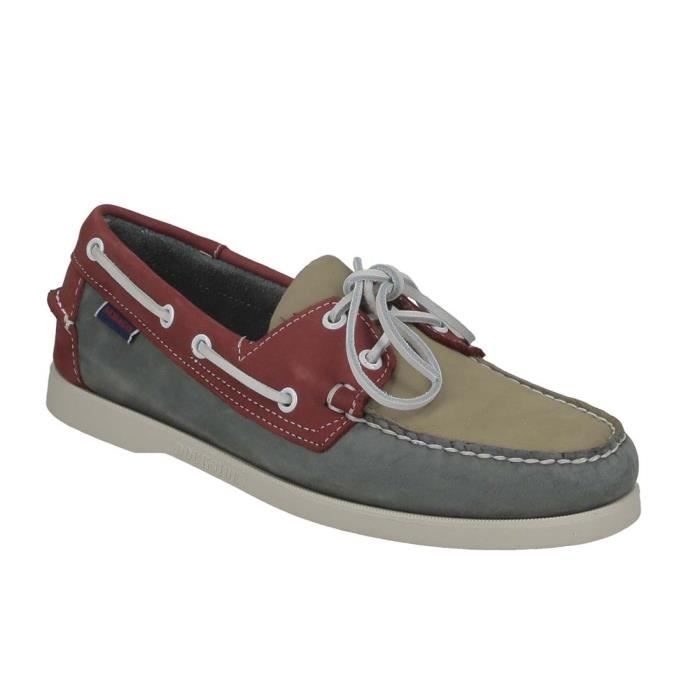 Chaussure bateau Sebago Dockside en daim marine, beige et rouge - Homme - Textile