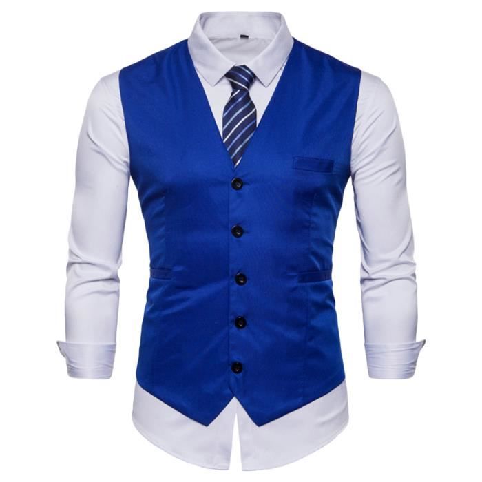 Gilet de Costume Homme Slim Fit Gilet Casual Formelle Mariage Col