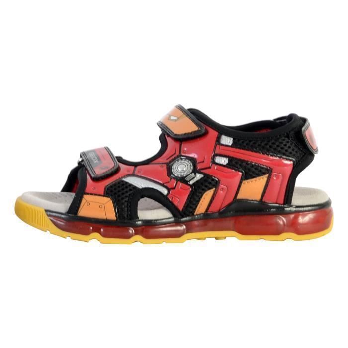 Sandales enfant Geox Android Mesh noir rouge Scratch Plat Noir
