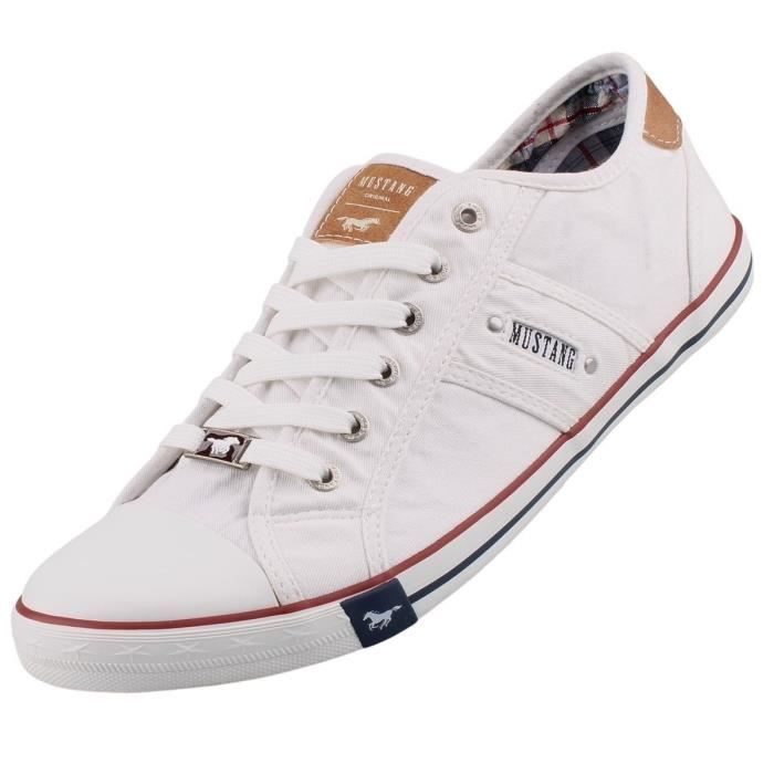 Baskets en toile blanche MUSTANG Femme Plat Lacets Blanc