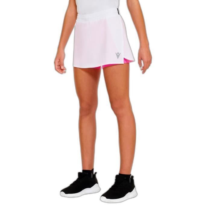 jupe-short femme padel cecilia - blanc/rose fluo - xl - micro-stretch - poche pour balles