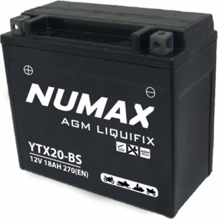 Batterie moto Numax Premium AGM avec pack acide YTX20-BS 12V 18Ah 270A