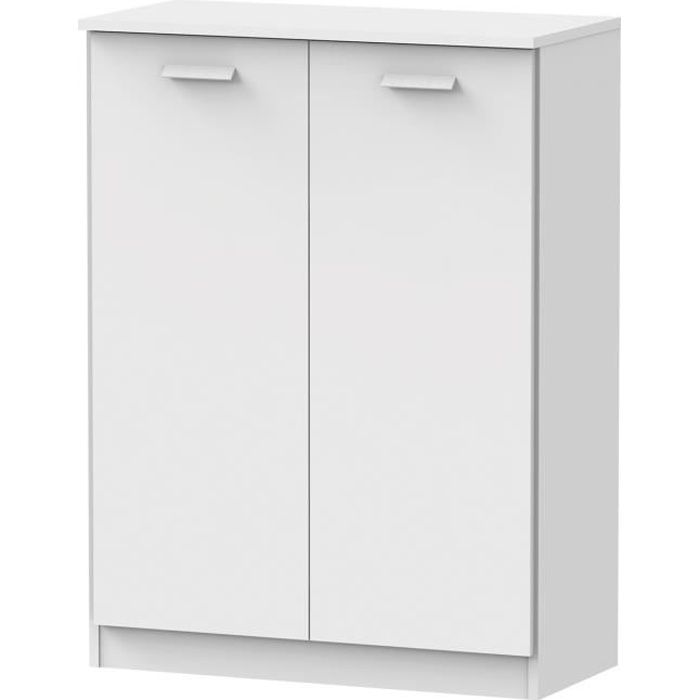 Commode avec 2 portes battantes coloris blanc - Hauteur 101 x Longueur 74 x Profondeur 36 cm Commode avec 2 portes battantes coloris blanc - Hauteur 101 x Longueur 74 x Profondeur 36 cm