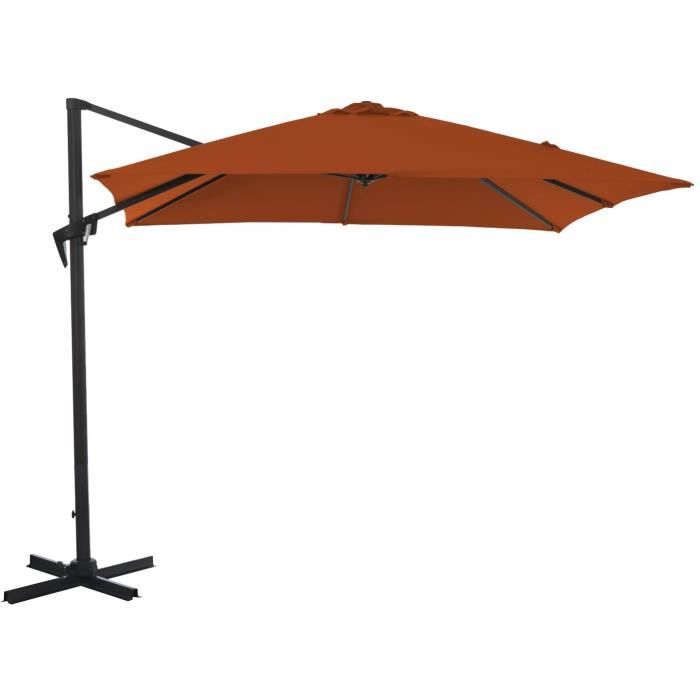 Proloisirs - Parasol d&eacute;port&eacute; carr&eacute; en aluminium 3x3m Roma paprika