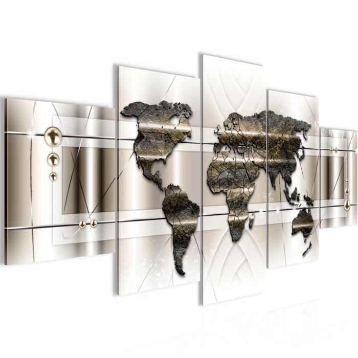 Tableau Carte Du Monde Sur Toile – Style Moderne – Décoration Mural En Liège – Modèle K-B-0048-v-e