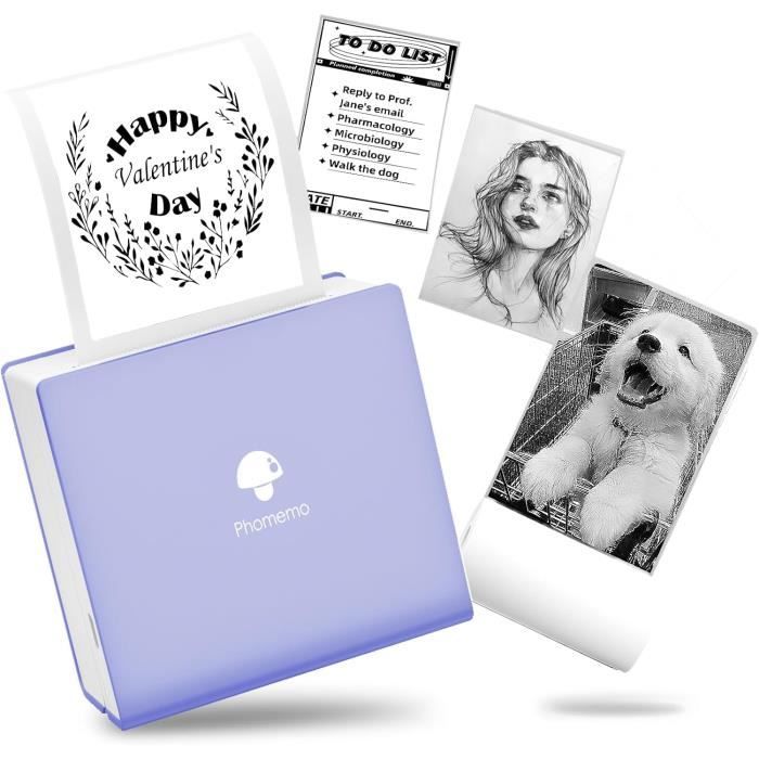Mini Imprimante Thermique Phomemo M02 - Portable, Sans Encre, Avec 3 Rouleaux Papier, Bluetooth | Pour étiquettes, Notes étudiantes, Créations