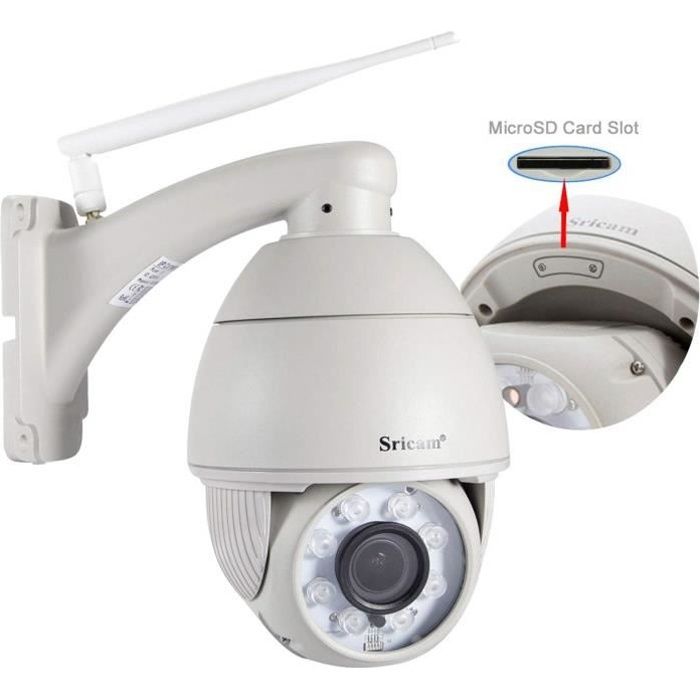 Caméra de sécurité WiFi extérieure, Sricam Caméra IP sans Fil, Dôme étanche IP66, Panoramique-Inclinaison avec des alertes d 1302