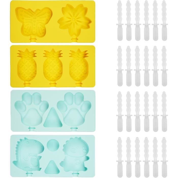 Moules à Glace Silicone Lot De 2 Avec Couvercle - Popsicles + 100 Bâtonnets Et 50 Sacs
