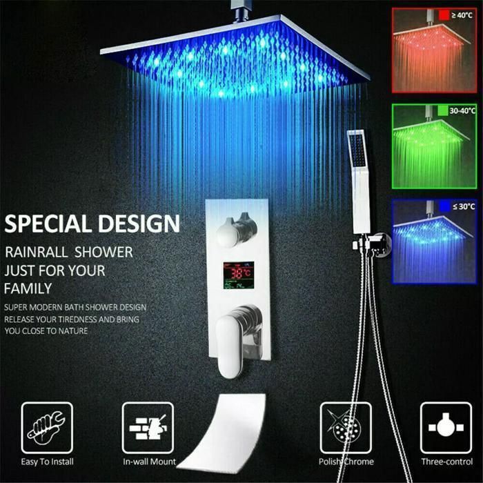 LED Colonne de Douche Encastrée thermostatique,Douche Encastrable Noir