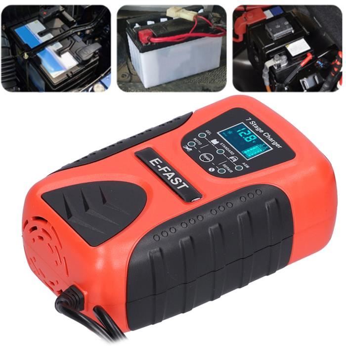 Chargeur De Batterie 12V 7A Avec écran LCD Couleur - Pour Voiture, Camion, Moto, Bateau - Charge Rapide, Désulfatation, Sécurité 9 Protections - 10