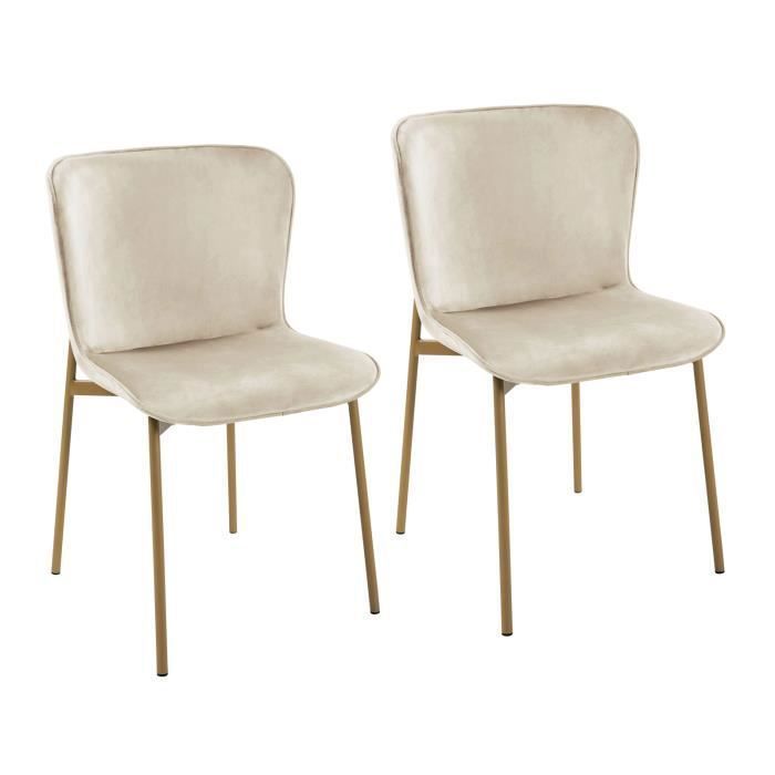 SVITA MARY Lot de 2 chaises de salle à manger rembourrées sans accoudoirs Chaise de cuisine Chaise de salon beige/or