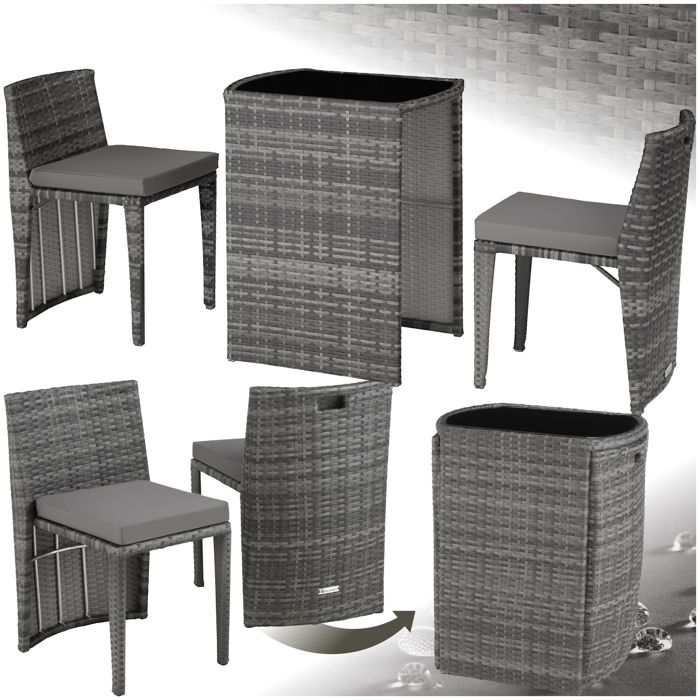 Salon de jardin - TECTAKE - Ensemble dextérieur balcon HAMBOURG 2 personnes avec cadre en aluminium encastrable - Gris