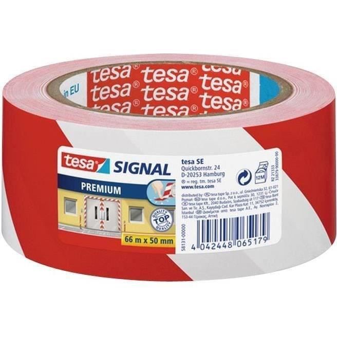 Ruban adhésif de signalisation - rouge et blanc - 66 m x 50 mm