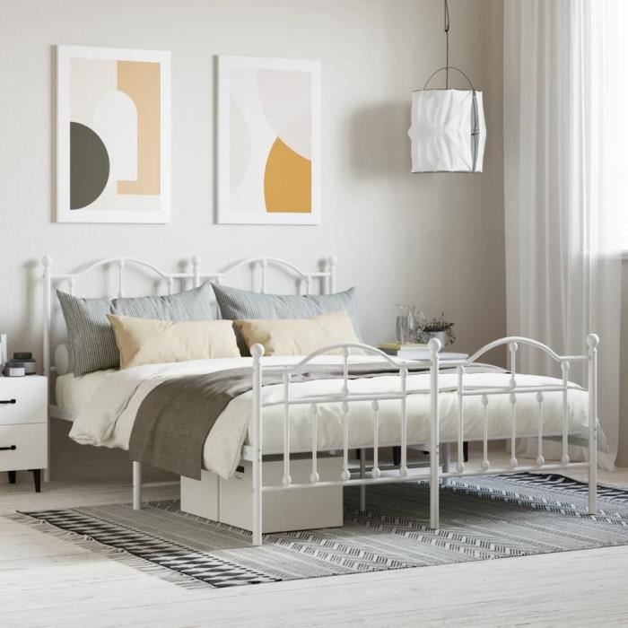 Cadre de lit - TMISHION - PAL353506 - Métal blanc - 140x190 cm - 2 places