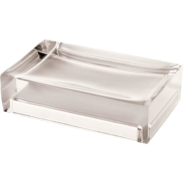 Gedy Auckland, Dimensions Et Poids : 3 X 11 X 7 Cm Et 0,15 Kg, Porte-Savon Solide En Résine Transparente, Finition Argentée, Design R & D, Fait à La Main, Garantie De 2 Ans, Unica