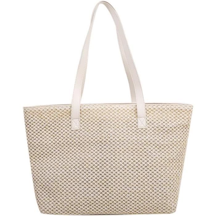 Sac à Main Ou Pochette Vintage En Paille Tressée Et Métal Doré - Style Rétro Beige